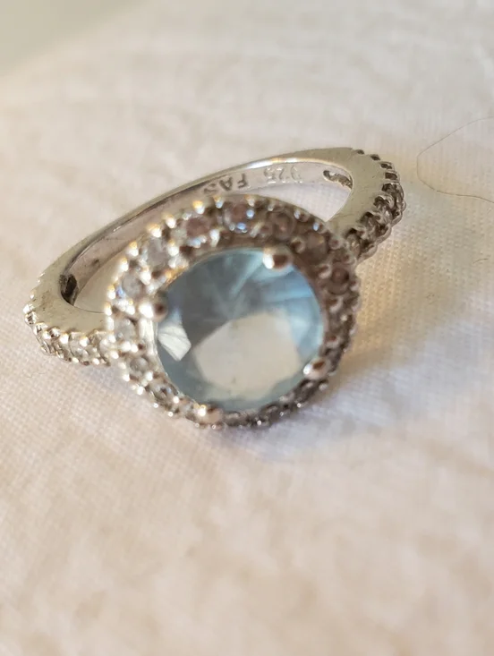 Silver 925 FAS Blue Crystal Halo Ring - Picture 2 of 9